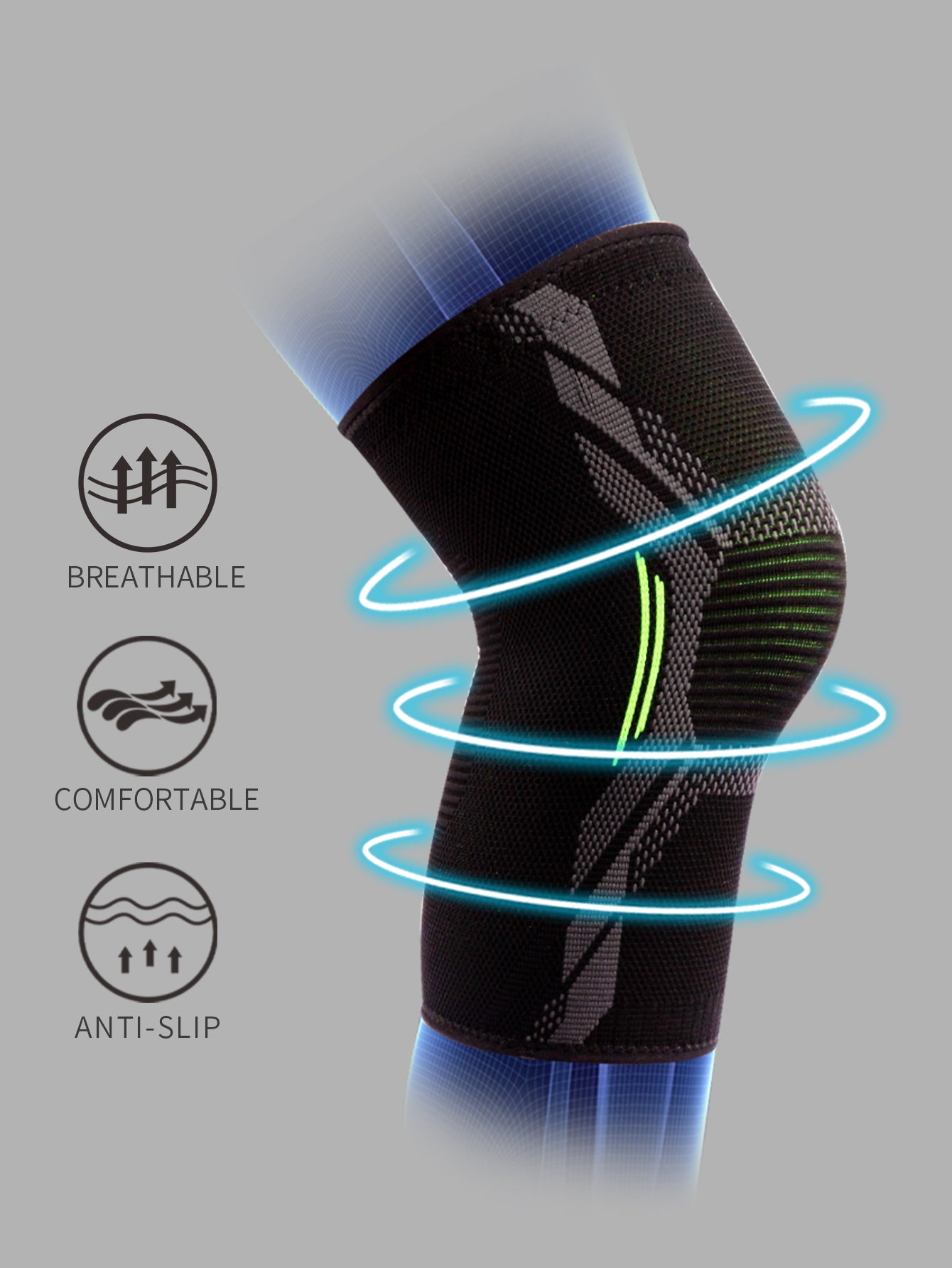 "Elastiskt knäskydd med kompression – svart färg"