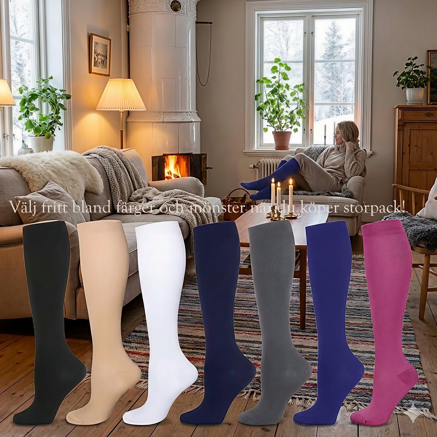 Sportstrumpor med Kompression, bild med sju färger och erbjudande