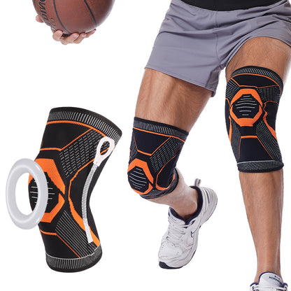 Knäskydd med patellaring på ben vid basket – elastiskt textil med sidostabilisatorer