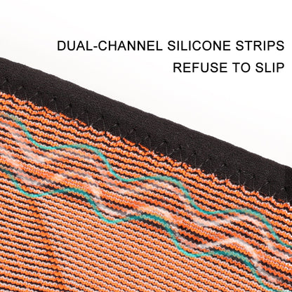 Närbild på dual-channel silikonband i knäskyddets textil – halkfri passform vid rörelse