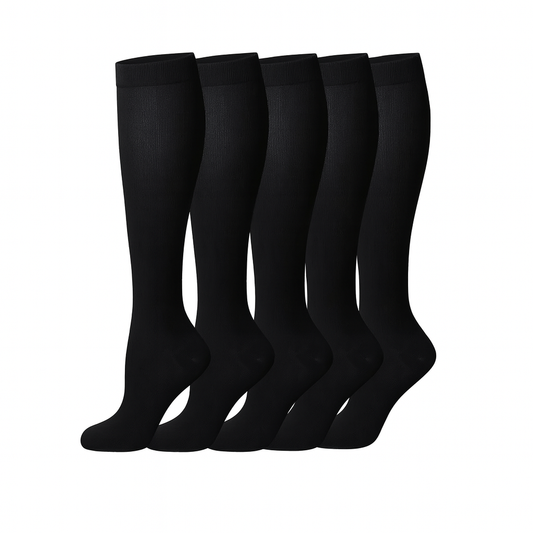 5 pack svarta kompressionsstrumpor för trötta ben 