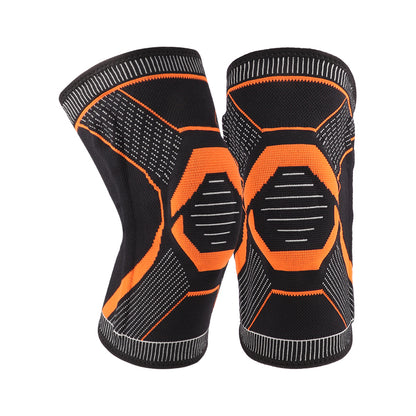 Knäskydd i elastisk textil med patellaring och sidostabilisatorer – svart/orange, par