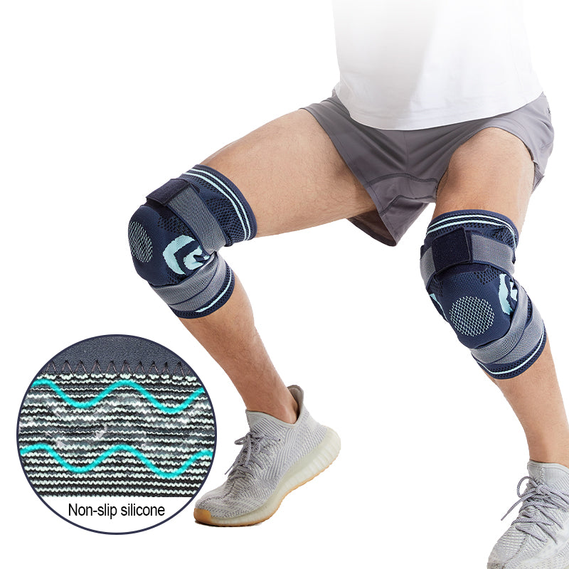 Stabilt knäskydd med skydd för patellan och spännen för extra stabilitet