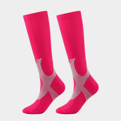 Rosa knälång sportstrumpa med kompression klass 1 (15–21 mmHg) – unisex